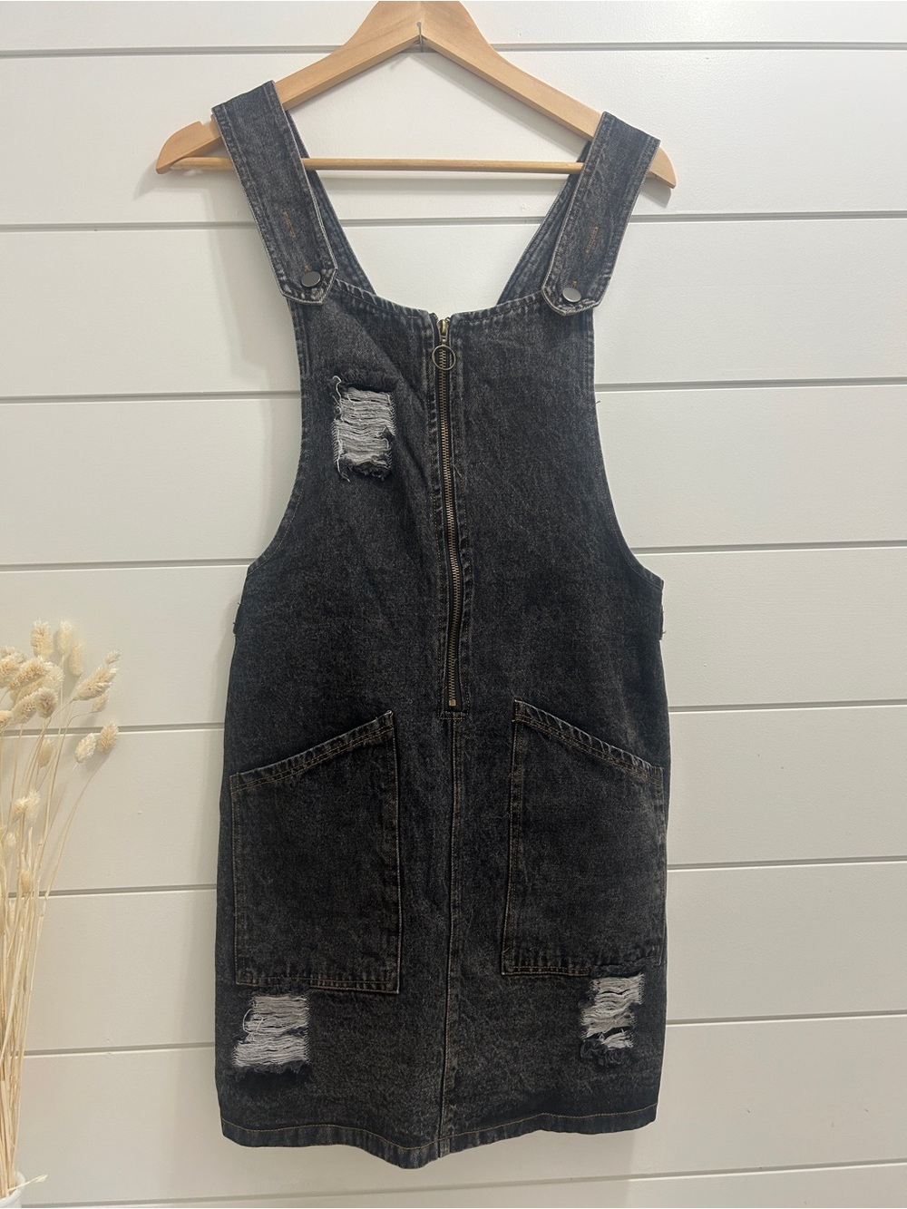 NWT Black Acid Wash Denim Overall Dress by She+Sky • Medium/Large